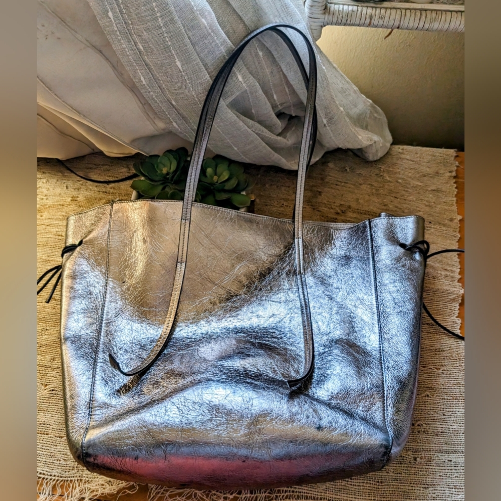 Silver Metallic Tote Bag - Women